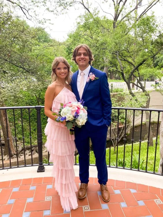 a-line pink long prom dress , unique prom dress