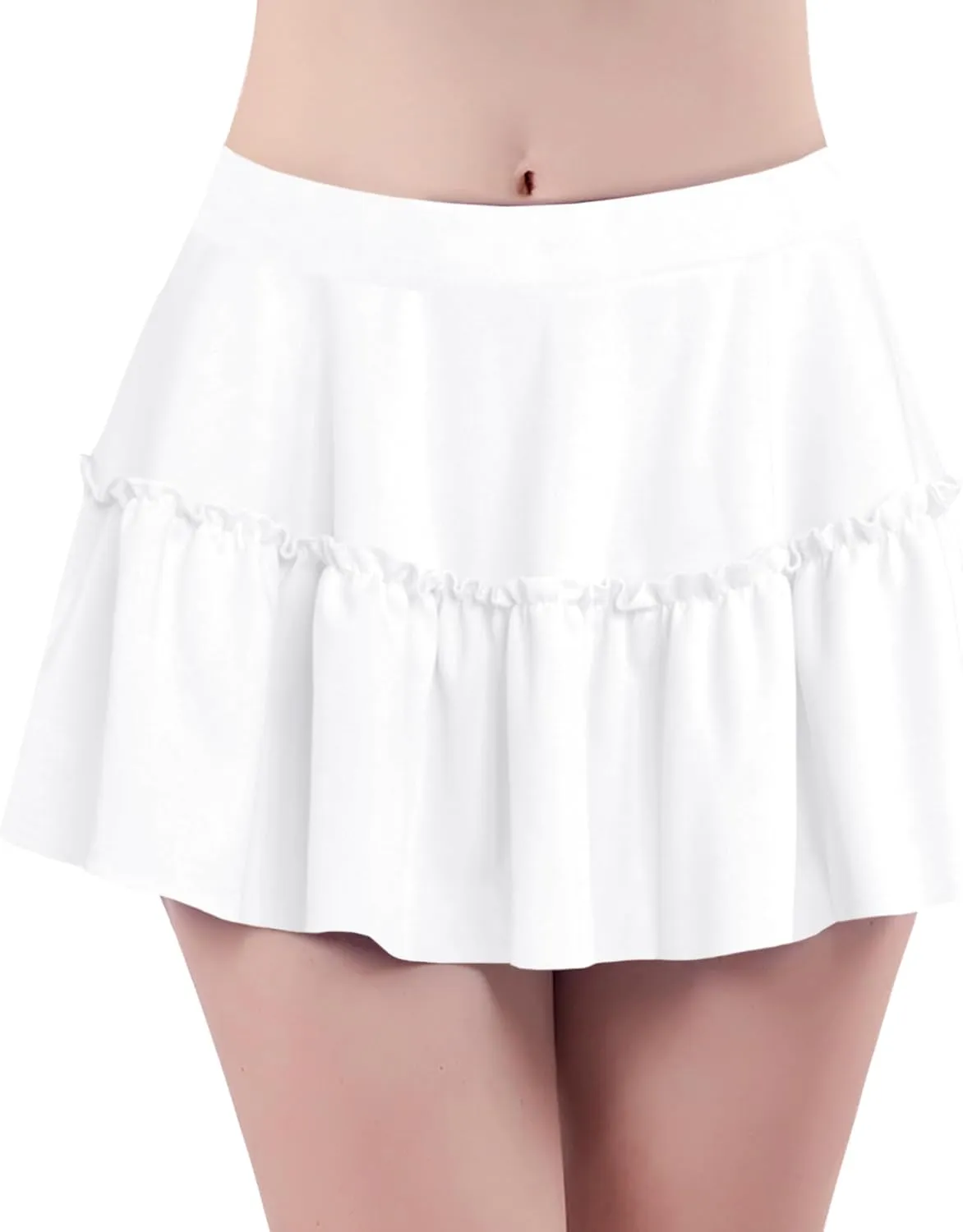 Afibi Women's Short Skater Skirt Basic Casual High Waisted Ruffles Flared Mini Lingerie Skirts