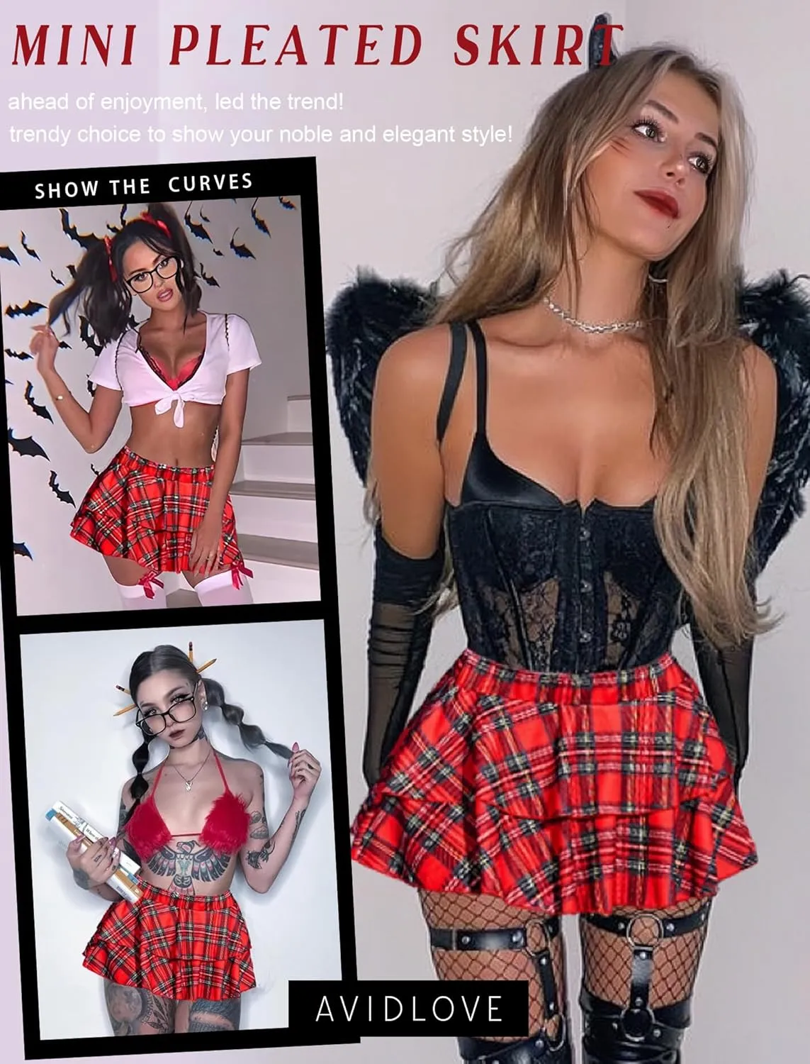 Avidlove Women Pleated Mini Skirt Solid Ruffle Lingerie Skirts