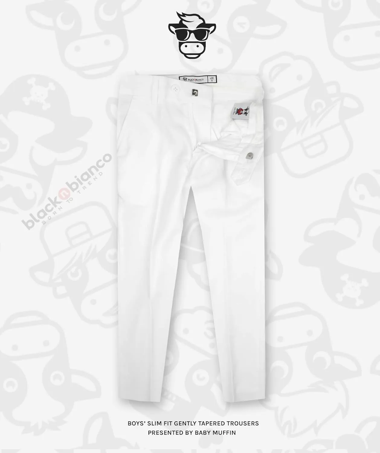 Black n Bianco Boys' First Class Slim Fit Trousers Dress Pants Gently Tapered Flat Front - Presented by Baby Muffin