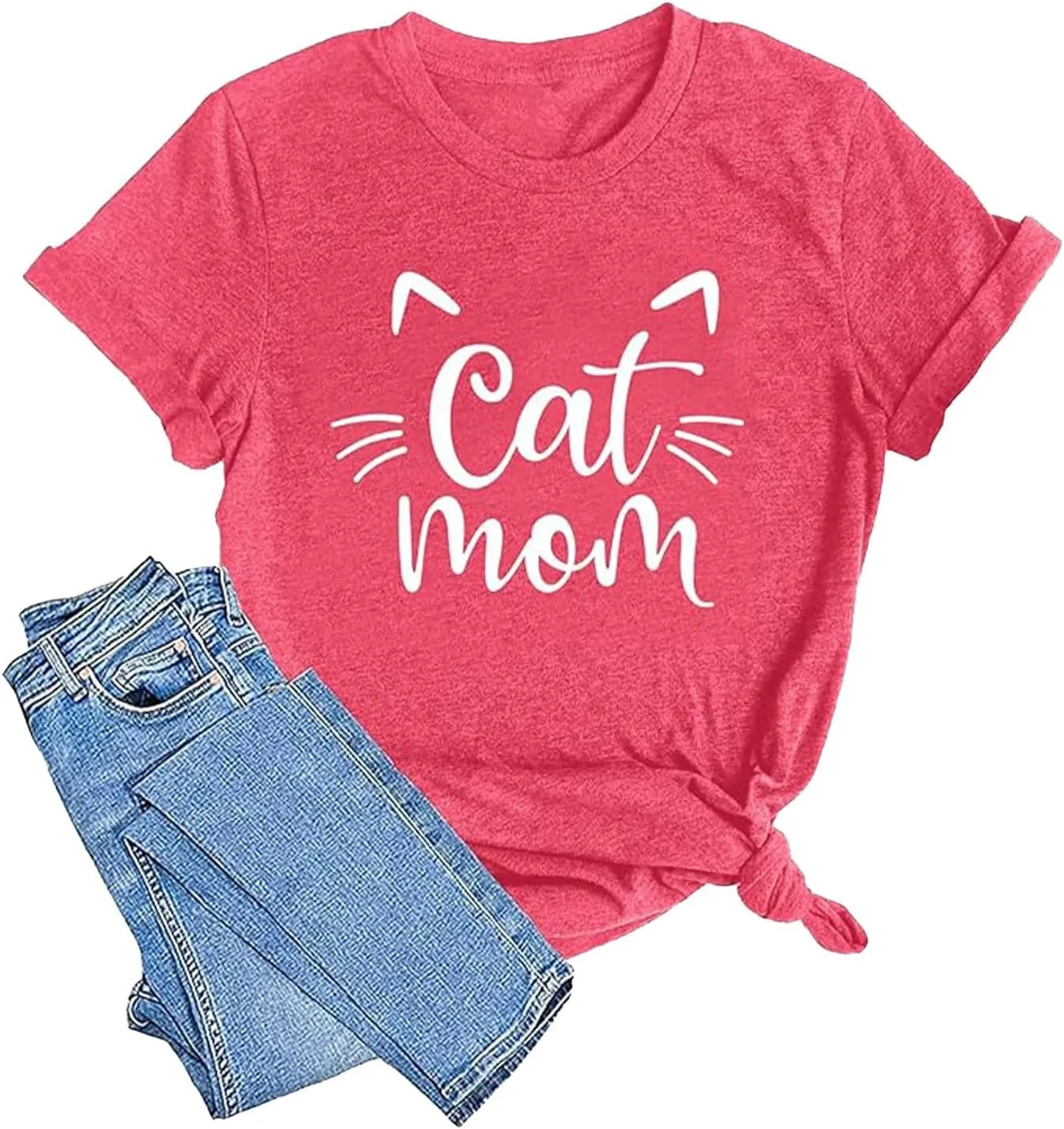 Cat Mom Shirts for Women Cat Mama T-Shirts Pet Lover Gifts Shirts Funny Cat Graphic Tees Shirts Oversized Tshirts for Women White Tshirts Shirts for Women
