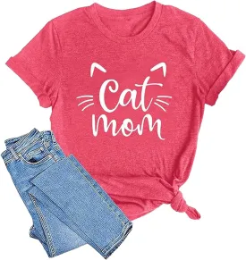 Cat Mom Shirts for Women Cat Mama T-Shirts Pet Lover Gifts Shirts Funny Cat Graphic Tees Shirts Oversized Tshirts for Women White Tshirts Shirts for Women