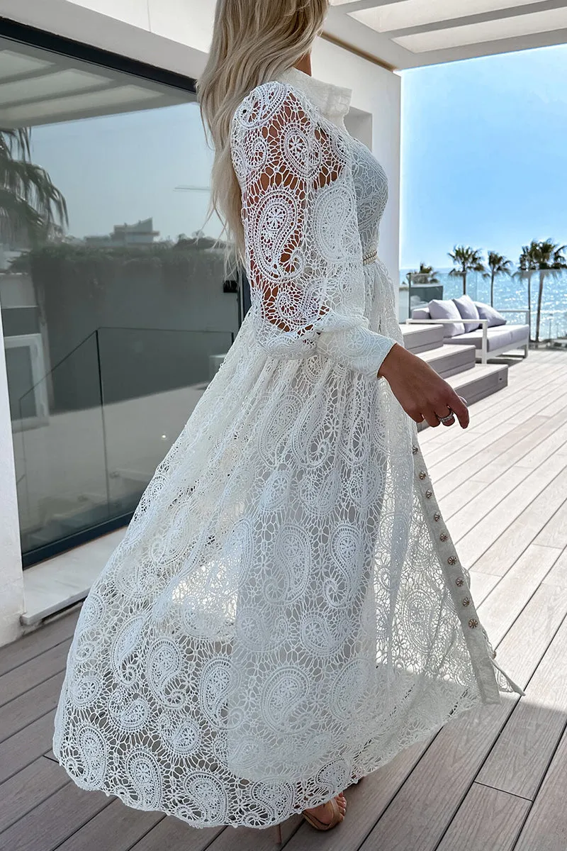Celebrities Elegant Solid Hollowed Out Patchwork Turndown Collar Shirt Dresses