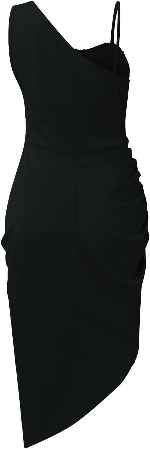 Cocktail Dresses for Women,2025 Elegant Bodycon One/Off Shoulder Wedding Guest Dress Ruched Slit Hem Party Dress