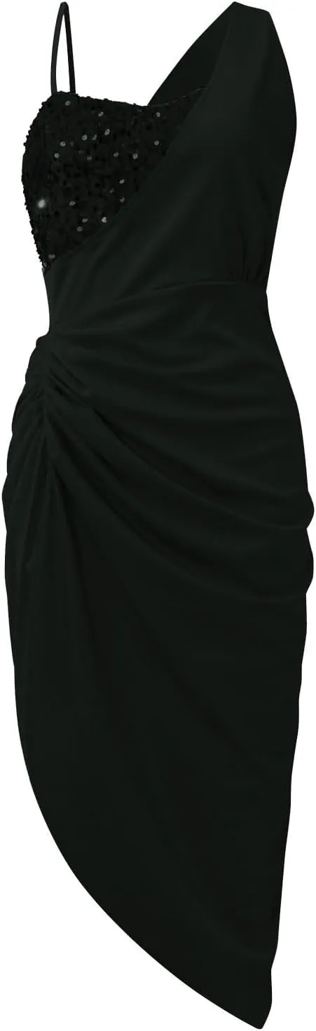 Cocktail Dresses for Women,2025 Elegant Bodycon One/Off Shoulder Wedding Guest Dress Ruched Slit Hem Party Dress
