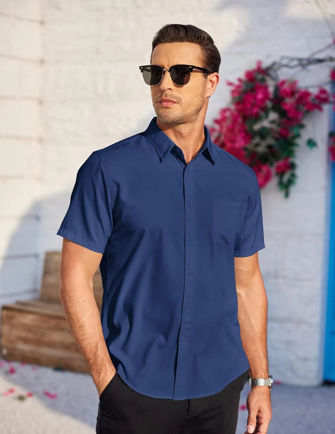 COOFANDY Mens Casual Dress Shirt Short Sleeve Wrinkle Free Dress Shirt Business Casual Shirts