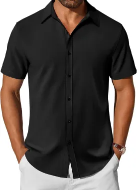 COOFANDY Mens Casual Shirts Short Sleeve Button Down Shirt Wrinkle Free Summer Shirt