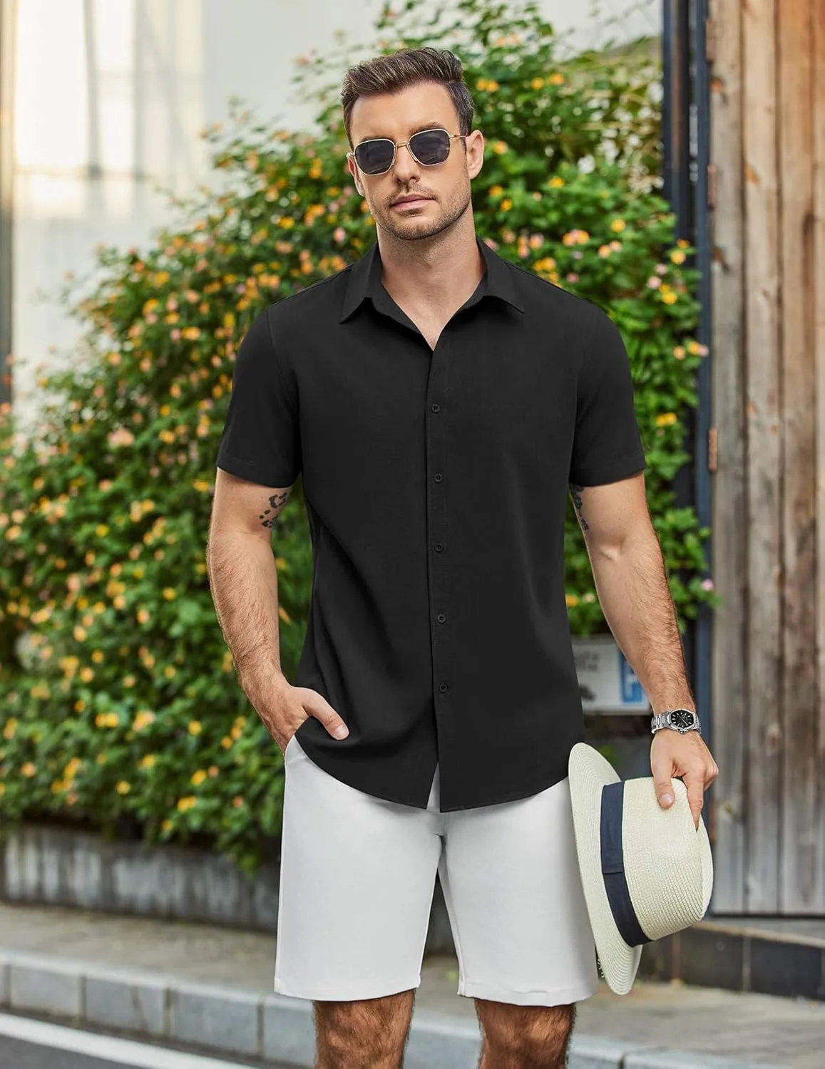 COOFANDY Mens Casual Shirts Short Sleeve Button Down Shirt Wrinkle Free Summer Shirt
