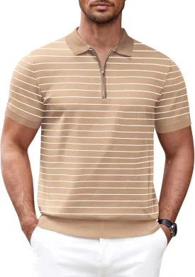 COOFANDY Men's Zipper Polo Shirt Casual Knit Short Sleeve Polo T Shirt Classic Fit Shirts