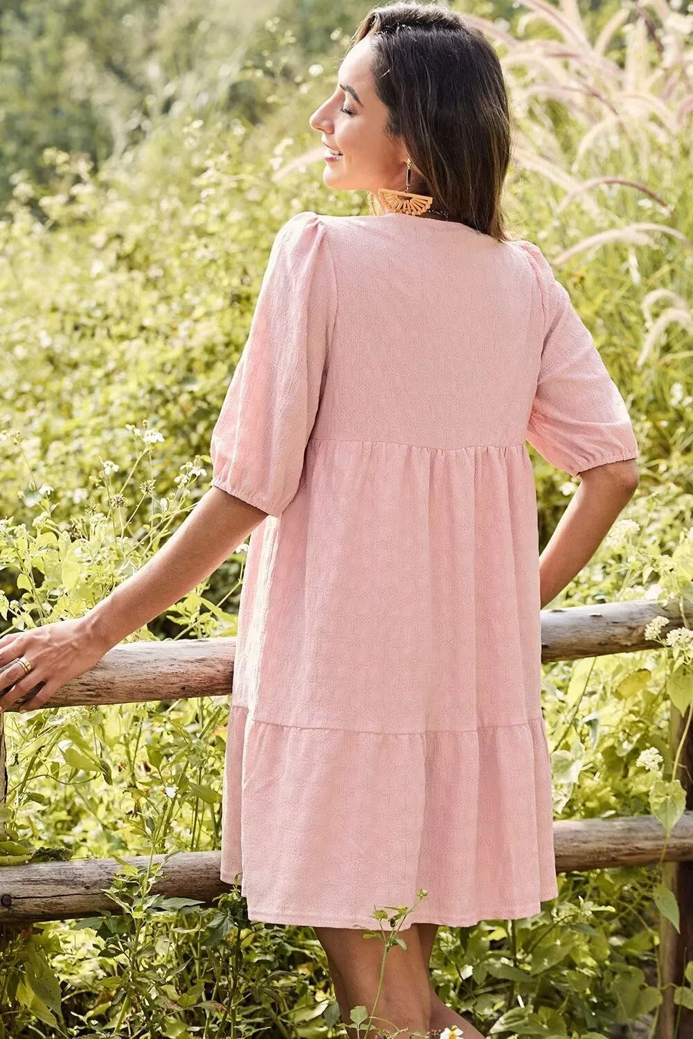 Dokotoo Womens Dresses Summer V Neck Drawstring Embroidered Half Sleeve Mini Dress Boho Dresses for Women 2025 Sundresses
