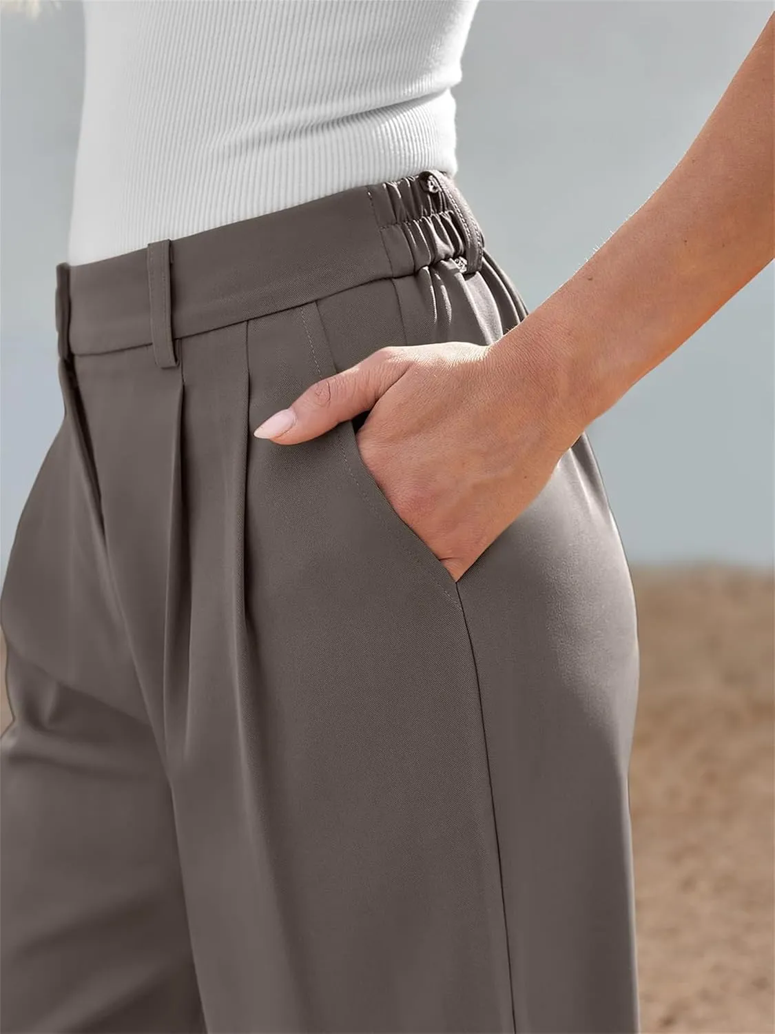 Dress Pants for Women,Women's Wide Leg Pants High Elastic Waisted Business Work Trousers Long Straight Suit Pants