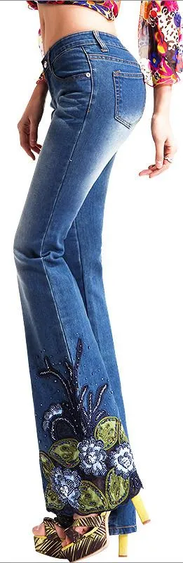 Embellished Faded Flared Jeans
