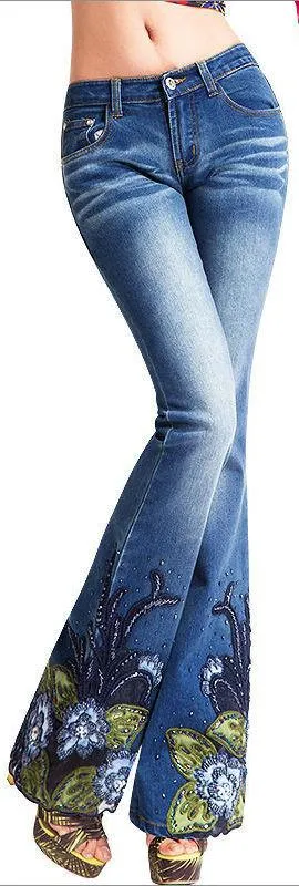 Embellished Faded Flared Jeans