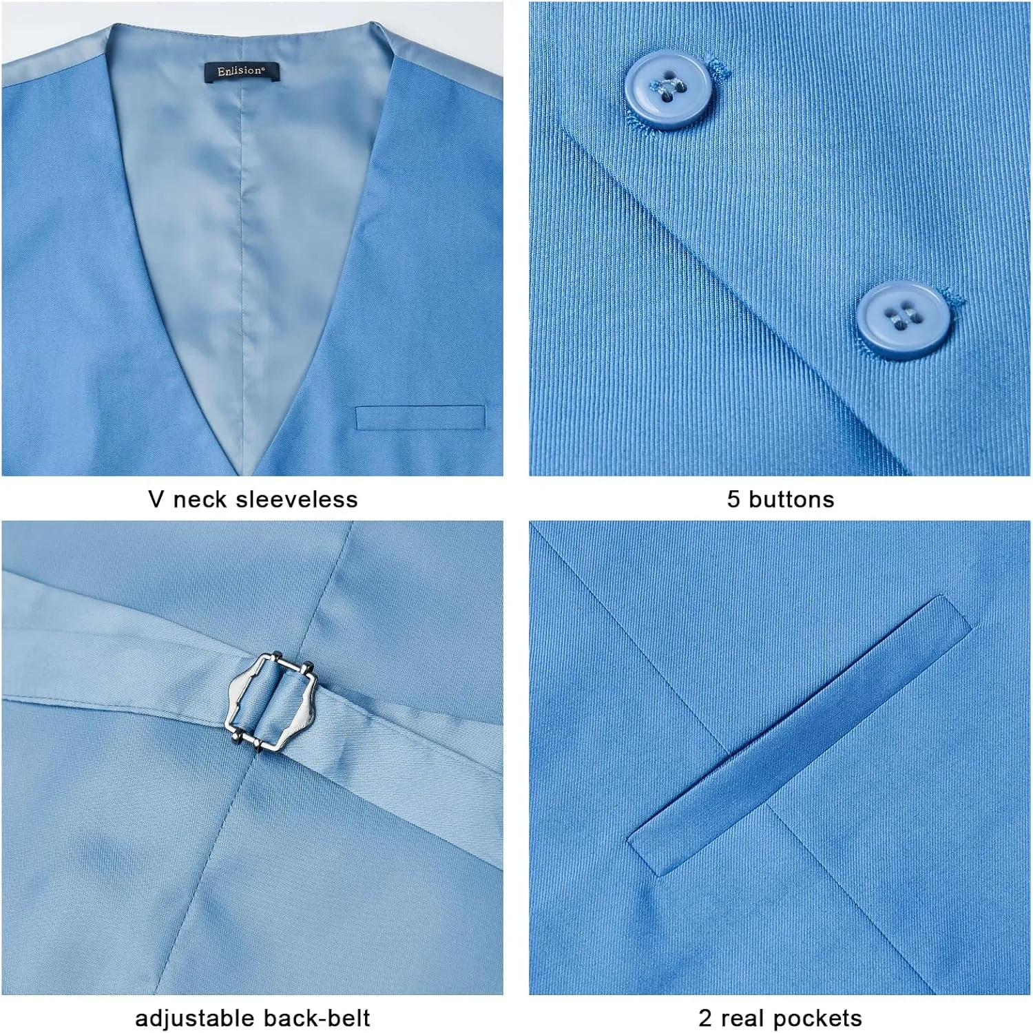 Enlision Men's Suit Vest Business Formal Dress Waistcoat Solid Color Vest for Suit or Tuxedo