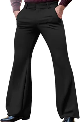 evzosrz Mens Slim Fit Bell Bottom Pants Business Stretch 70s Disco Pants Retro Flared Trouser Fashion Dress Pant with Pockets
