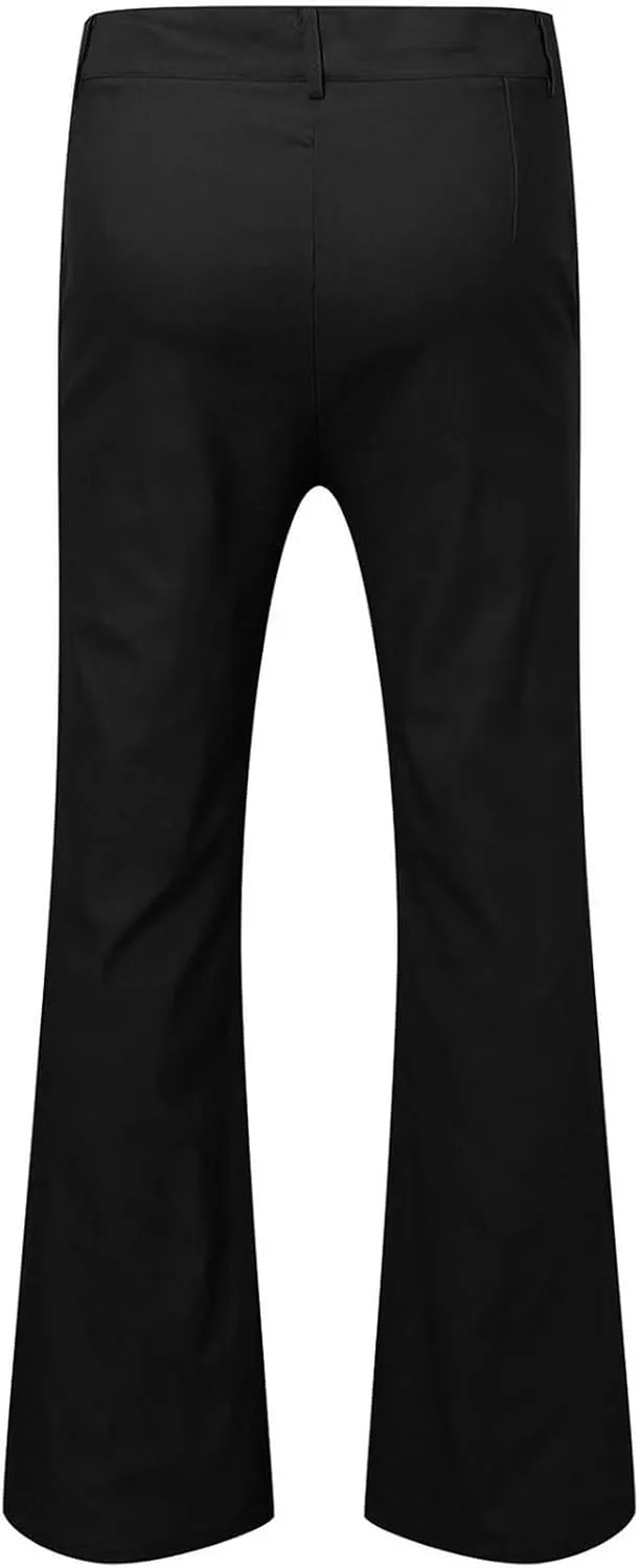 evzosrz Mens Slim Fit Bell Bottom Pants Business Stretch 70s Disco Pants Retro Flared Trouser Fashion Dress Pant with Pockets
