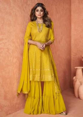 Fabulous Yellow Gharara Style Wedding Festive Suit