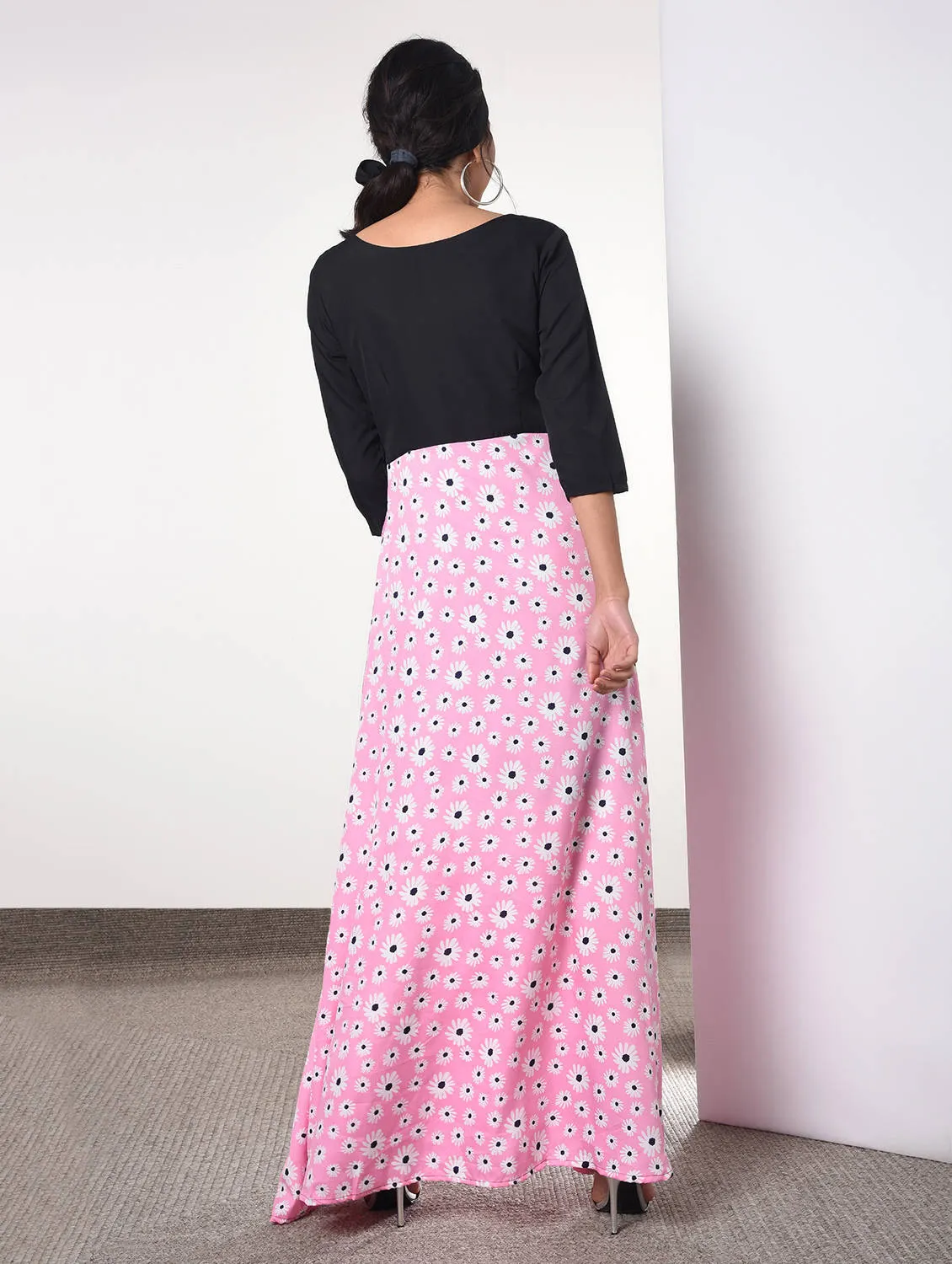 Floral pink long maxi dress