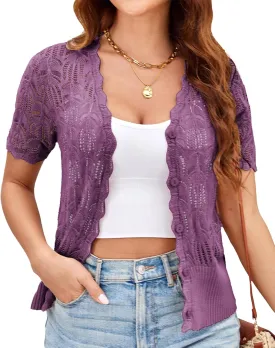 GRACE KARIN Womens Summer Short Sleeve Lightweight Cardigan V Neck Hollow Out Sweater 2025 Trendy Button Down Knit Tops