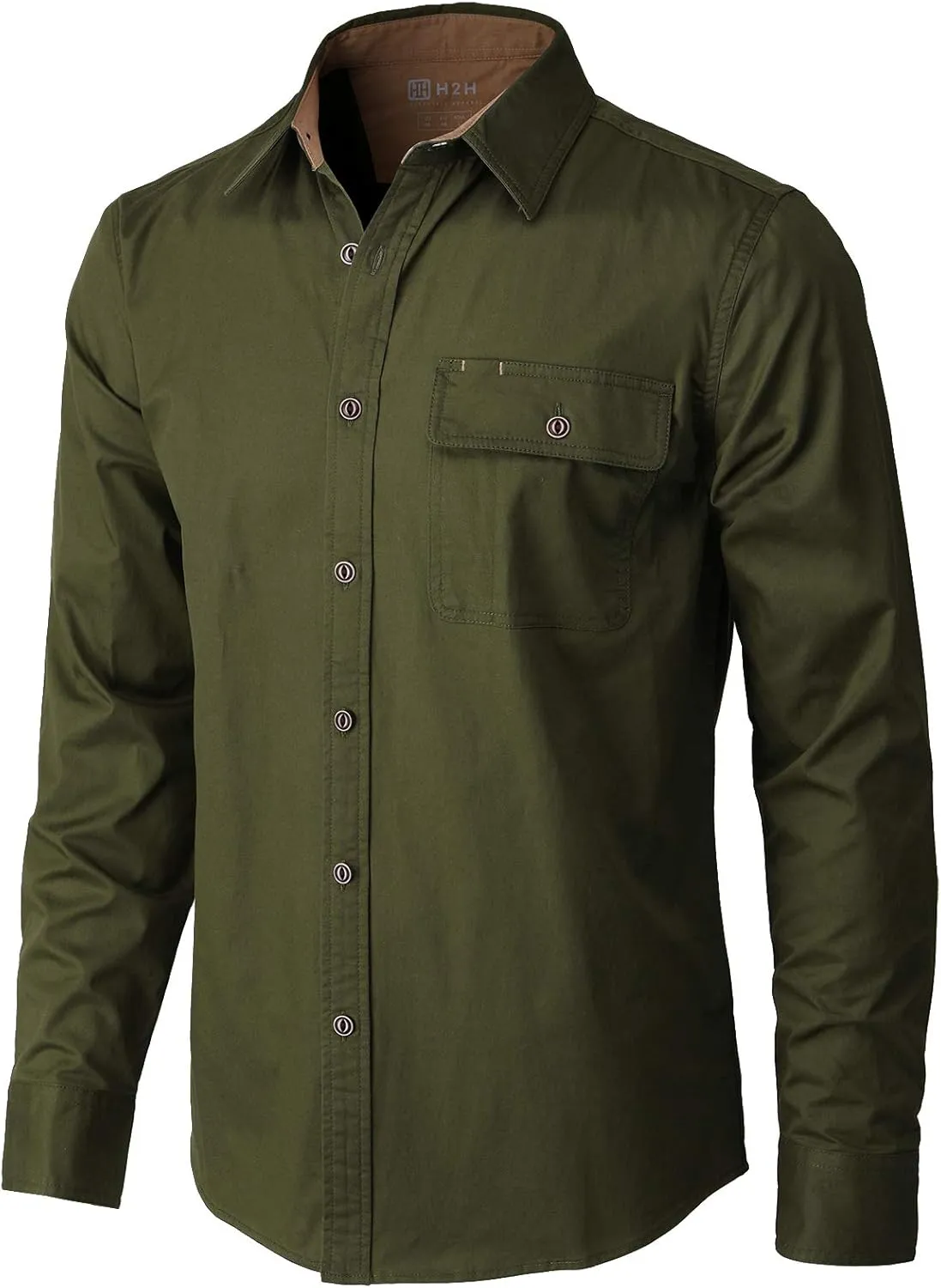 H2H Men's Casual Shirt Long Sleeve Classic Woven Shirt Thermal Shirt