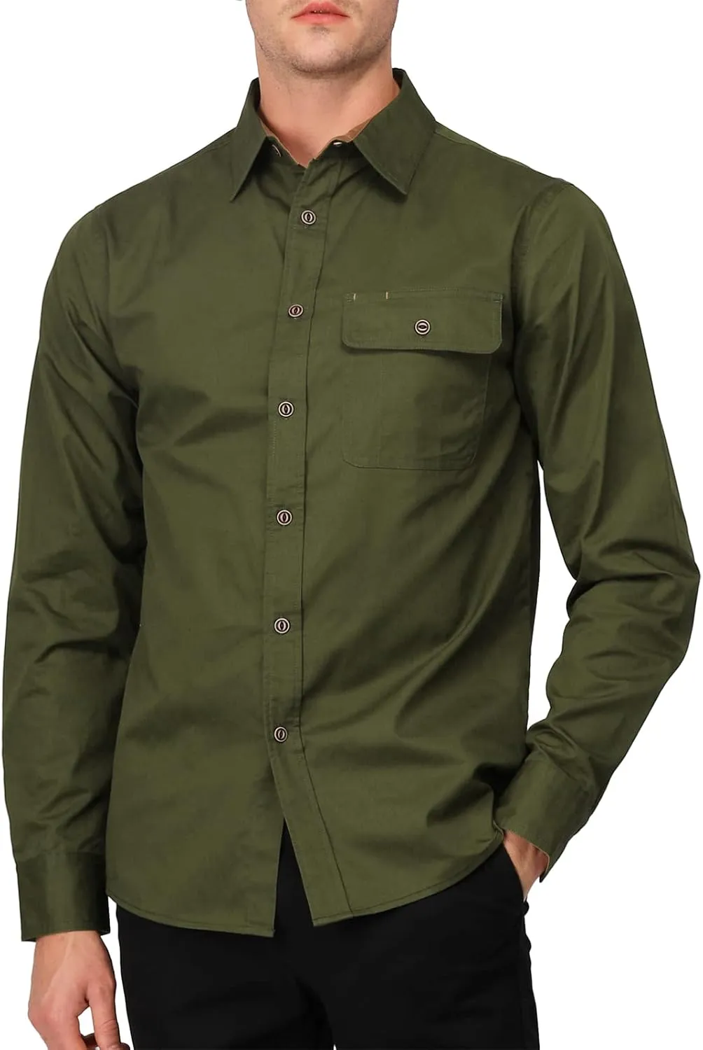 H2H Men's Casual Shirt Long Sleeve Classic Woven Shirt Thermal Shirt
