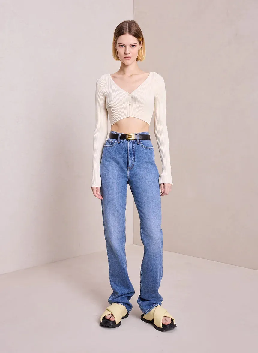 Hallie Rib Knit Cardigan - Oatmilk