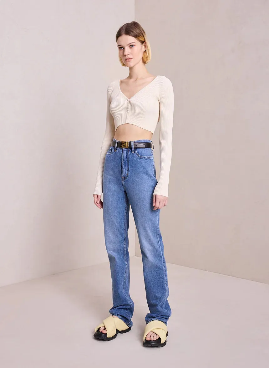 Hallie Rib Knit Cardigan - Oatmilk