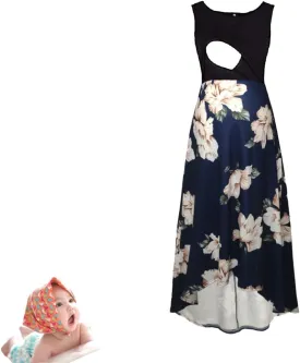 H&JOY Women Maternity Nursing Dress Spaghetti Midi Floral Dress Pregnancy Breastfeeding Maternity Summer Dress