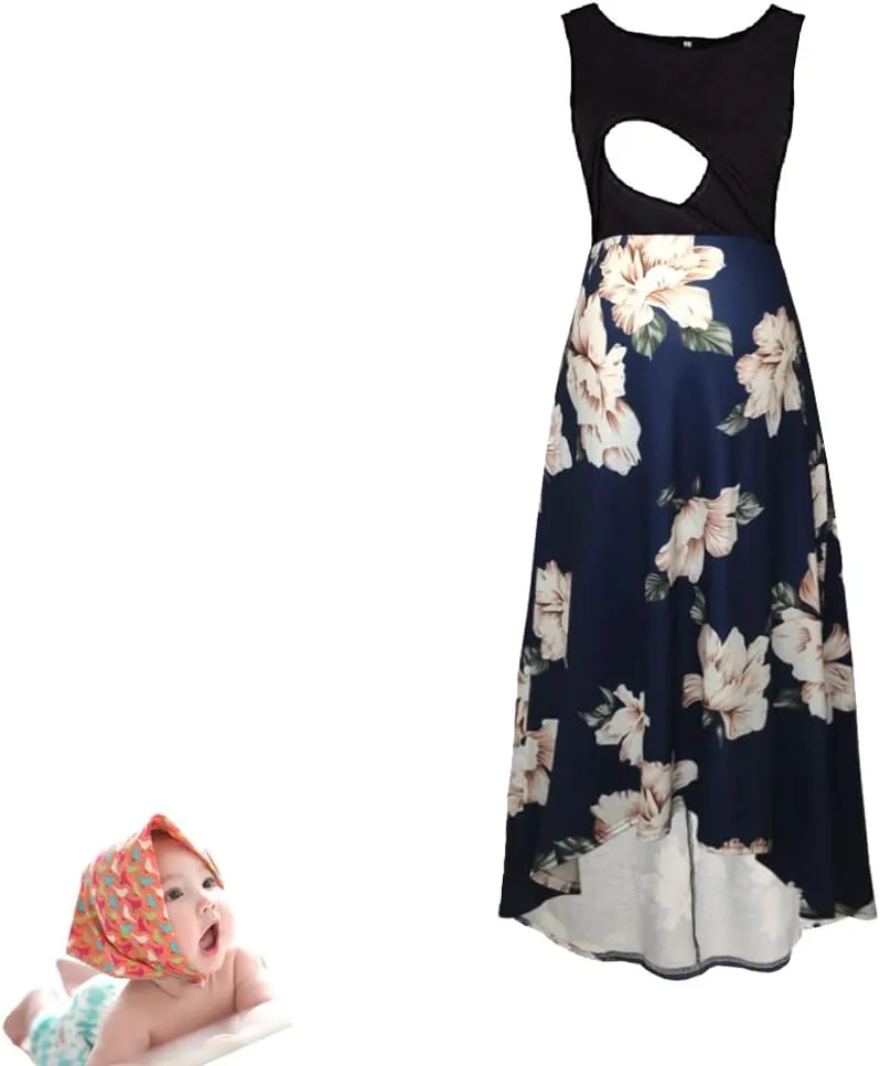 H&JOY Women Maternity Nursing Dress Spaghetti Midi Floral Dress Pregnancy Breastfeeding Maternity Summer Dress