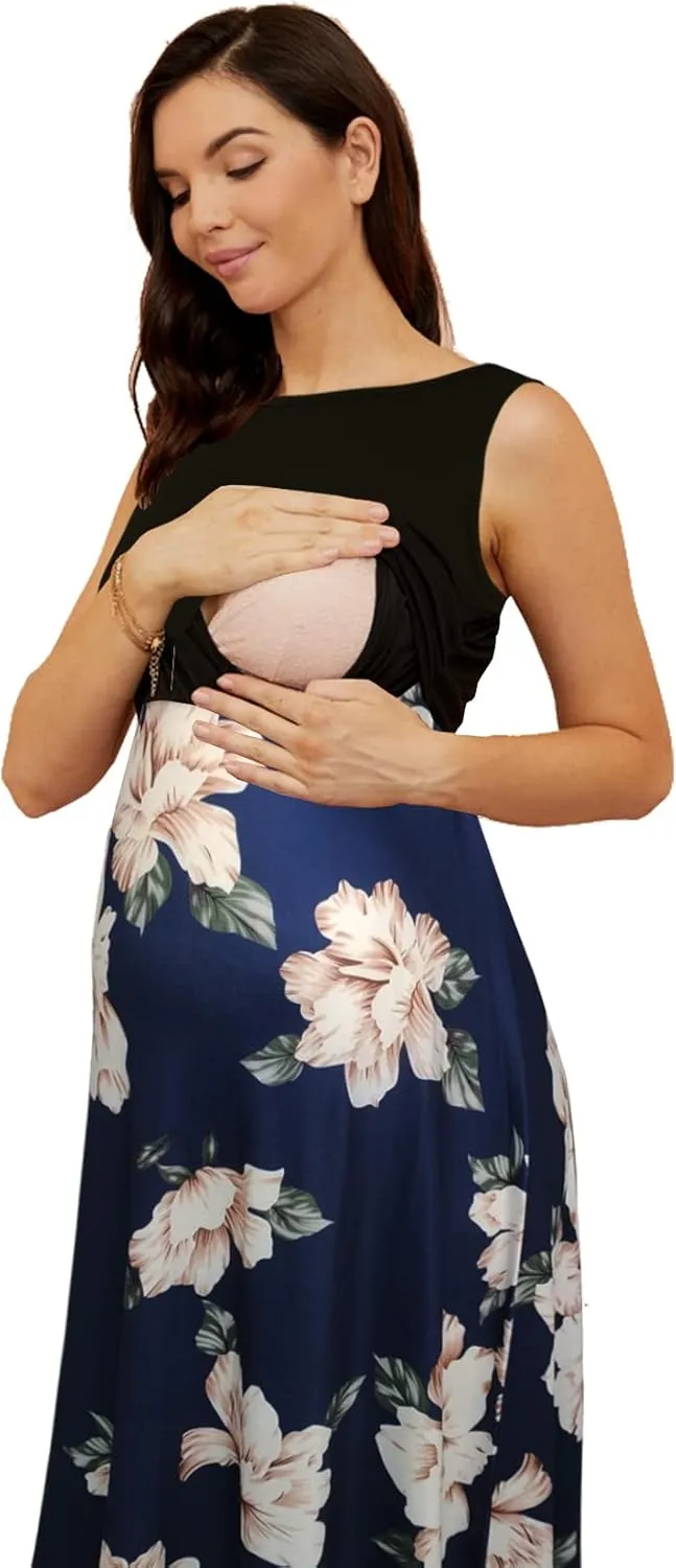 H&JOY Women Maternity Nursing Dress Spaghetti Midi Floral Dress Pregnancy Breastfeeding Maternity Summer Dress