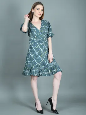 Handlock Print Blue Short Dress for Women