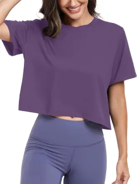KevaMolly Workout Crop Tops for Women Loose Fit UPF50  Breathable Yoga T Shirts Running Athletic Cropped Workout Tops