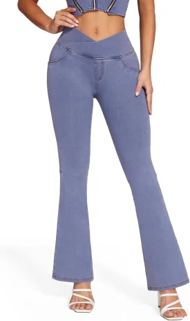 KIWI RATA Flare Jeans for Women, Tummy Control High Waisted Stretchy Pants, Trendy Crossover Bell Bottom Jeans