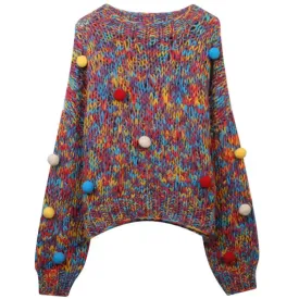 Knitted Rainbow Pom Pom Jumper