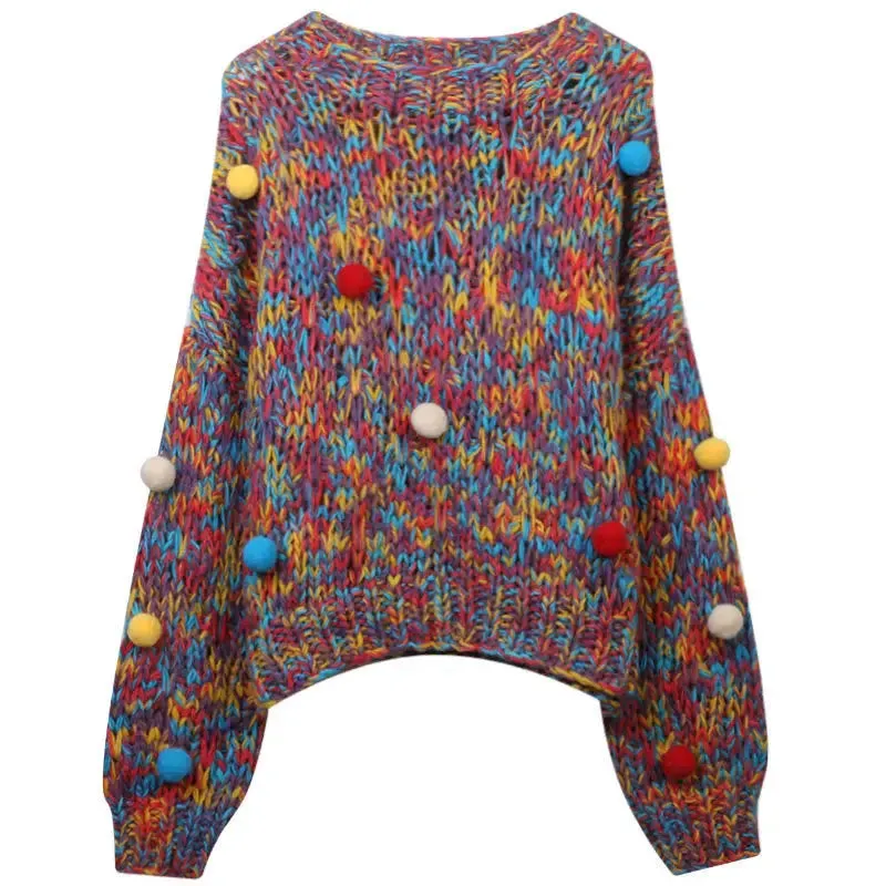 Knitted Rainbow Pom Pom Jumper