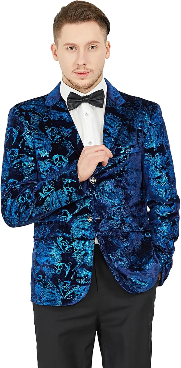 MAGE MALE Men's Dress Party Floral Suit Jacket Notched Lapel Slim Fit Two Button Stylish Blazer