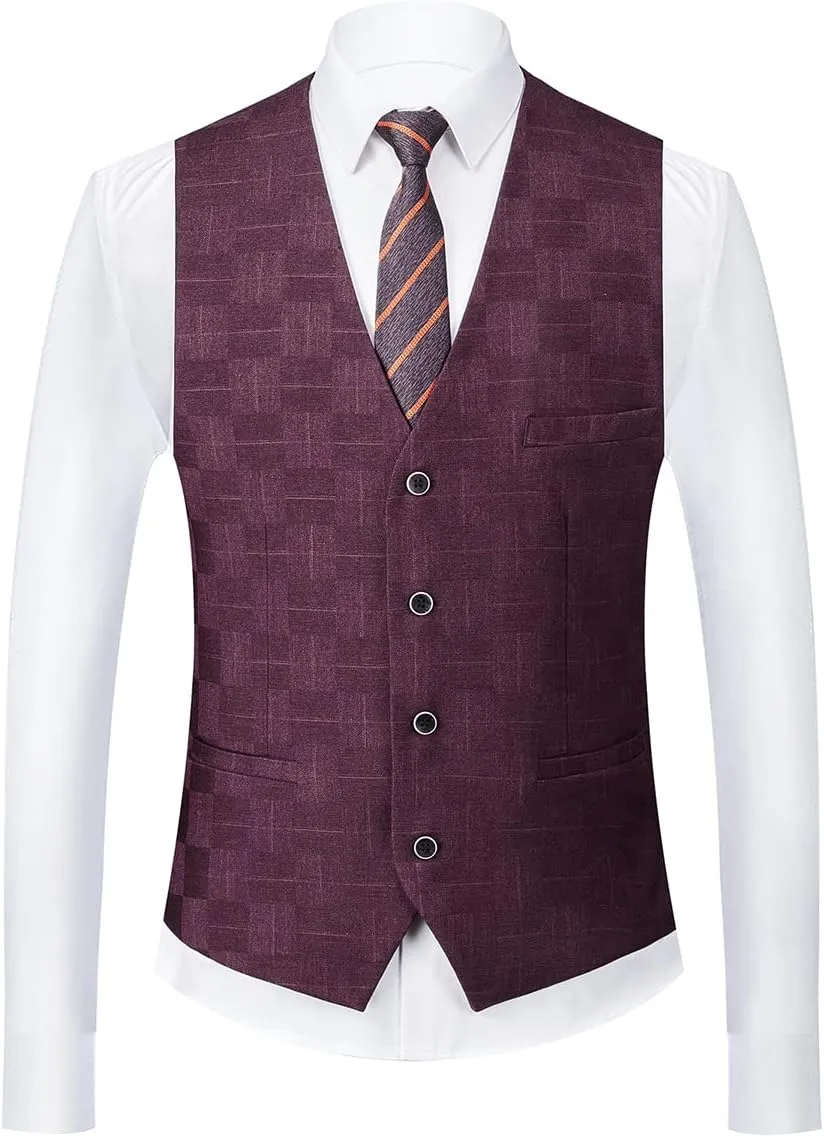 Mens Plaid Suit Slim Fit 3 Pieces Casual Checked Vintage Tuxedo Suit for Men for Wedding Business Party Blazer Pants & Vest