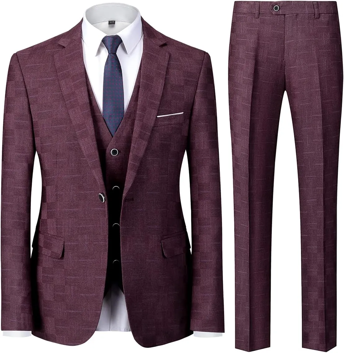 Mens Plaid Suit Slim Fit 3 Pieces Casual Checked Vintage Tuxedo Suit for Men for Wedding Business Party Blazer Pants & Vest