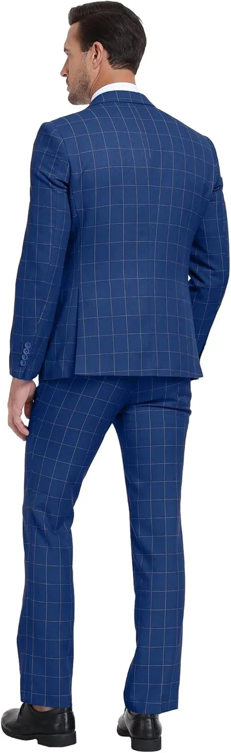 Men's Suit Set,3 Pieces Plaid Suit for Men Slim Fit Formal Bussiness Wedding Suit Prom Tuxedos Suit Blazer Vest Pant