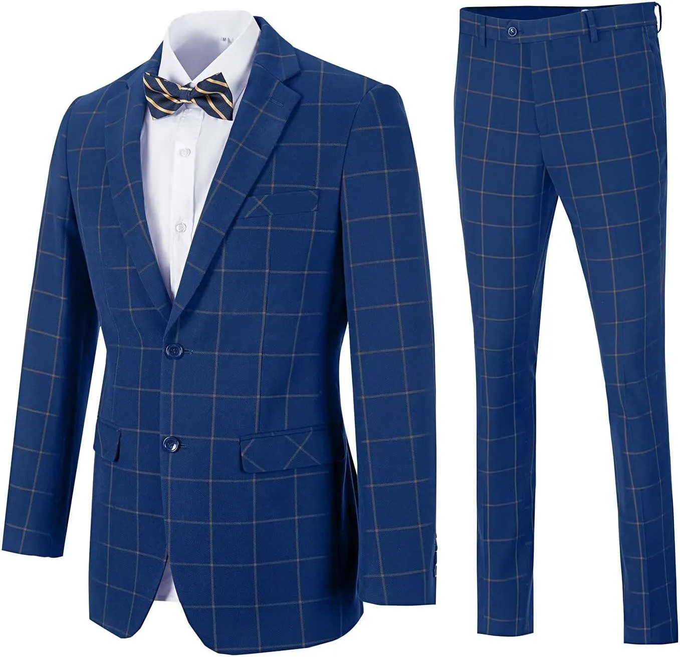 Men's Suit Set,3 Pieces Plaid Suit for Men Slim Fit Formal Bussiness Wedding Suit Prom Tuxedos Suit Blazer Vest Pant
