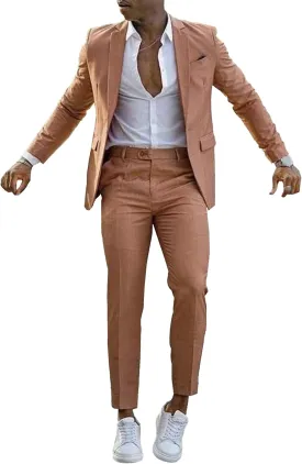 Mens Suit Slim Fit 1 Button 2 Piece Wedding Party Holiday Dress Suit Jacket Elegant Solid Blazer & Pants Set