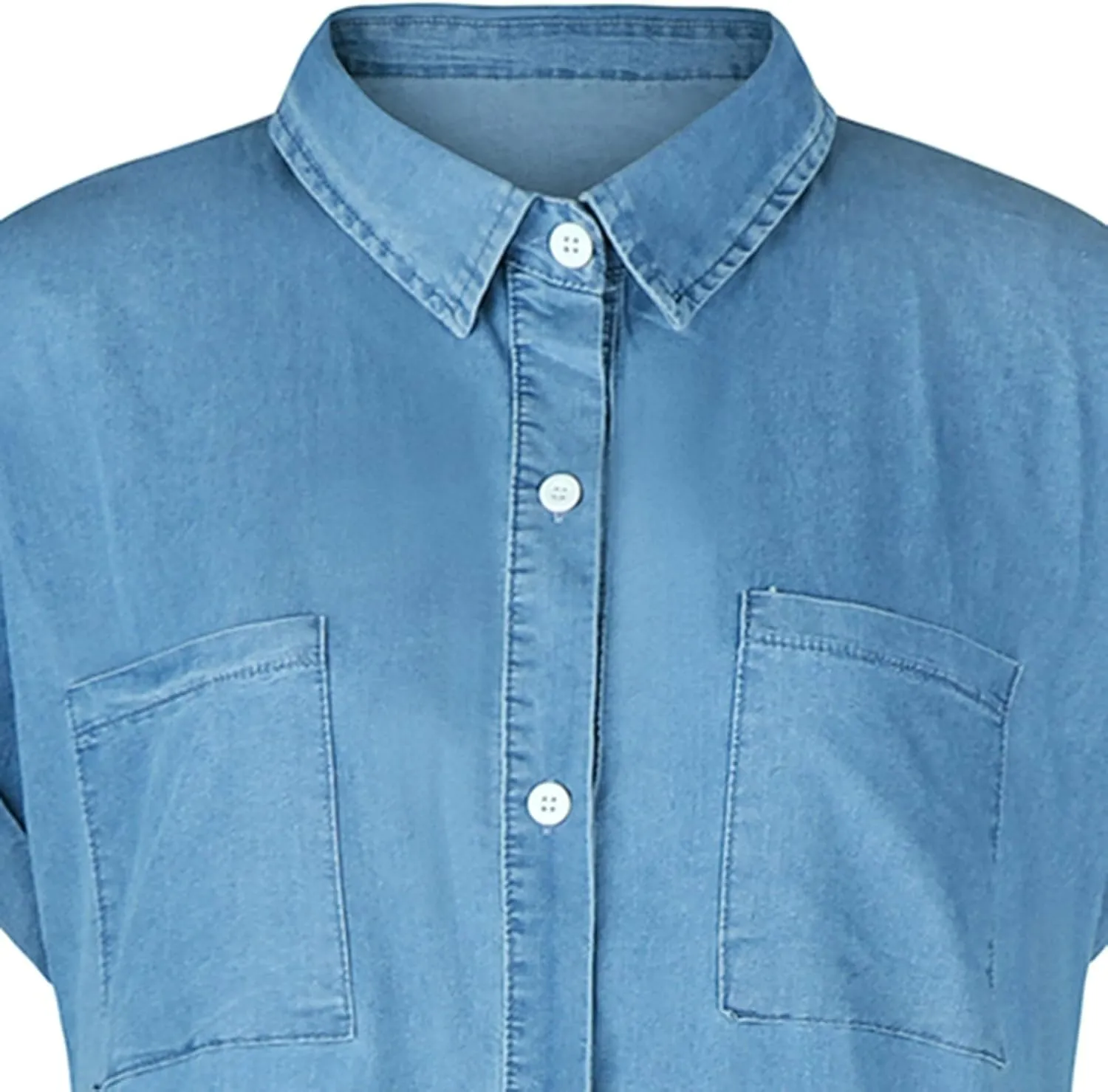 NaRHbrg Summer Denim Shirt Dresses for Womens Short Sleeve Loose Jean Midi Dress Button Down Casual Shift Dress Tunic Top