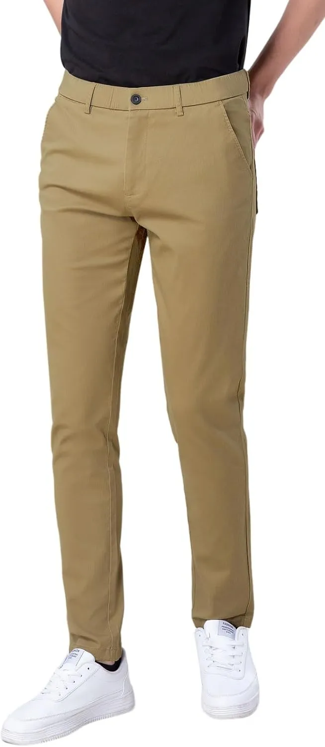 Plaid&Plain Men's Skinny Stretchy Khaki Pants Colored Pants Slim Fit Slacks Tapered Trousers
