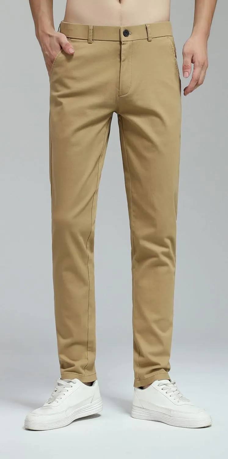 Plaid&Plain Men's Skinny Stretchy Khaki Pants Colored Pants Slim Fit Slacks Tapered Trousers
