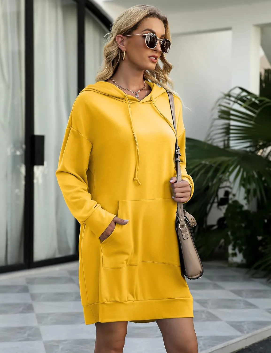Quenteen Women Hoodies Dress Hooded Sweatshirts Dress Casual Long Sleeve Tunic Dress Oversized Sweatshirts with Pocket