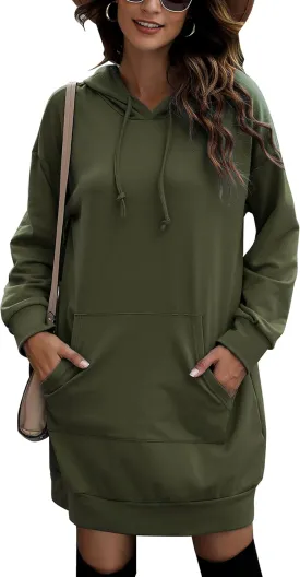 Quenteen Women Hoodies Dress Hooded Sweatshirts Dress Casual Long Sleeve Tunic Dress Oversized Sweatshirts with Pocket