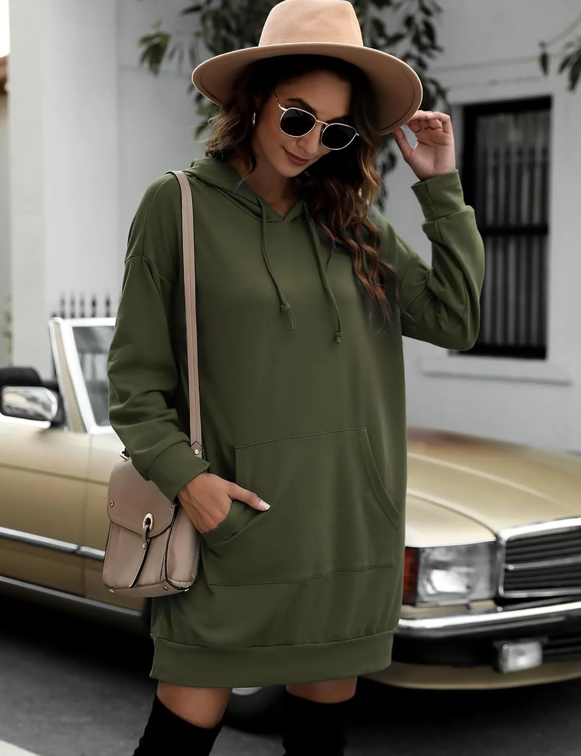 Quenteen Women Hoodies Dress Hooded Sweatshirts Dress Casual Long Sleeve Tunic Dress Oversized Sweatshirts with Pocket
