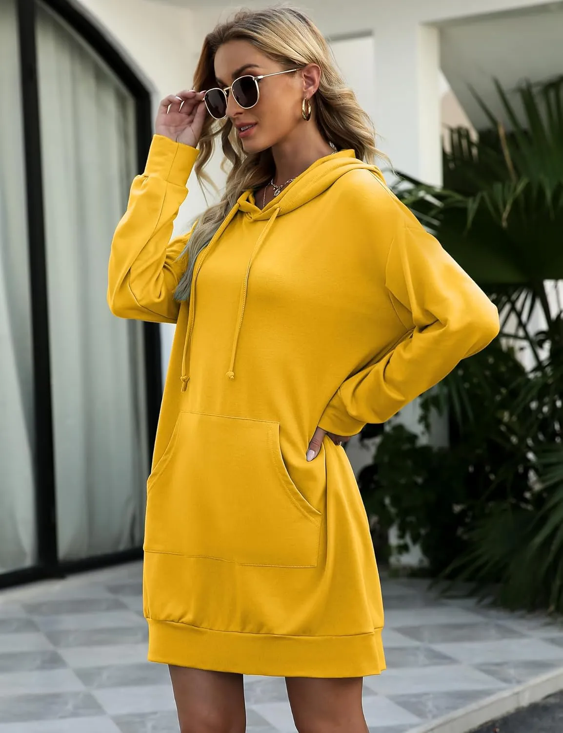 Quenteen Women Hoodies Dress Hooded Sweatshirts Dress Casual Long Sleeve Tunic Dress Oversized Sweatshirts with Pocket