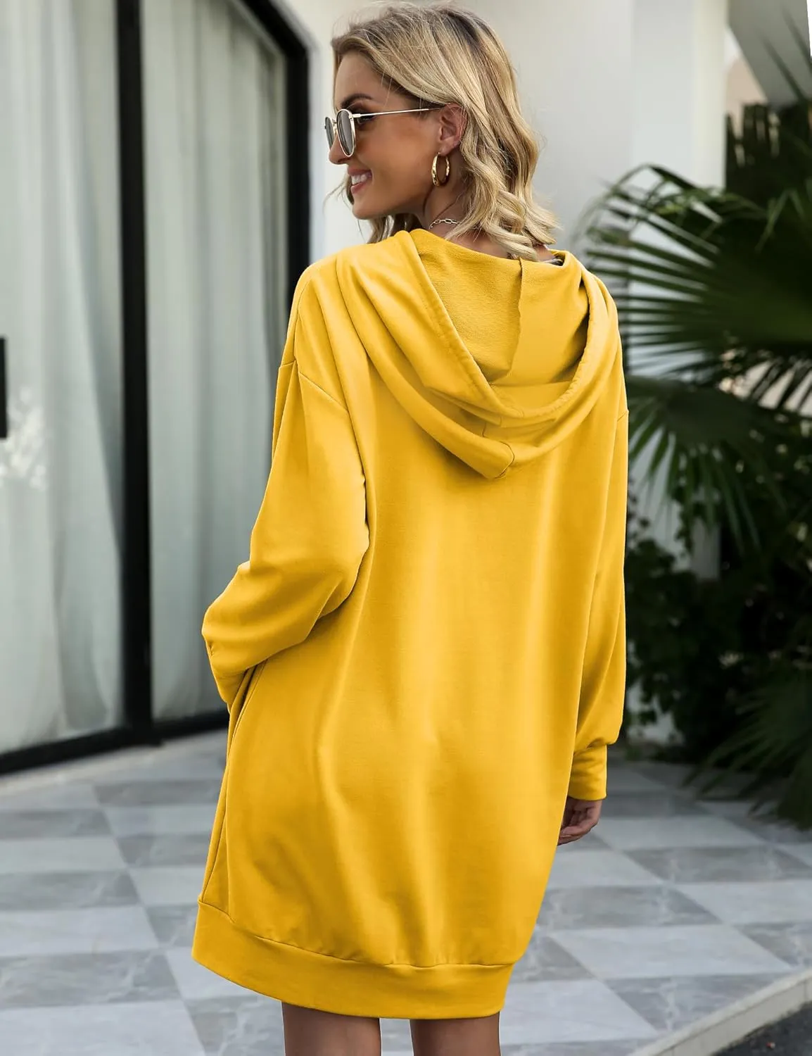 Quenteen Women Hoodies Dress Hooded Sweatshirts Dress Casual Long Sleeve Tunic Dress Oversized Sweatshirts with Pocket