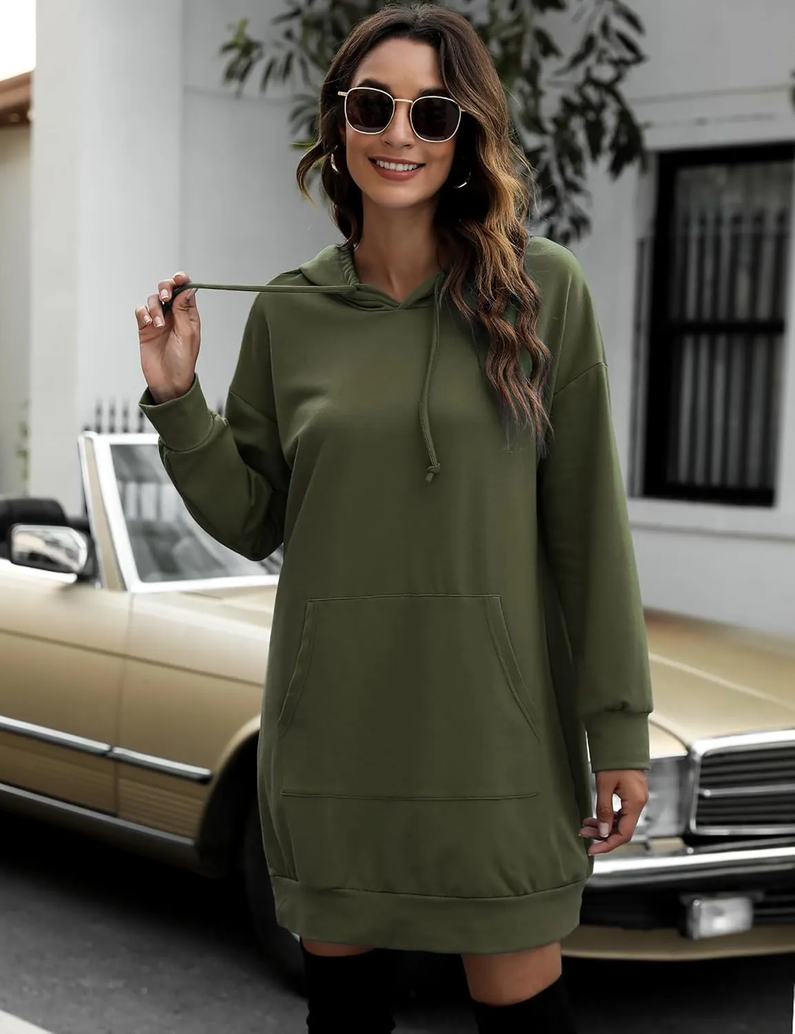 Quenteen Women Hoodies Dress Hooded Sweatshirts Dress Casual Long Sleeve Tunic Dress Oversized Sweatshirts with Pocket